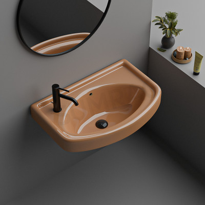 Sumra G Glossy Finish Rectangular Wall Mounted Wash Basin Wall Hung Basin(Pink)