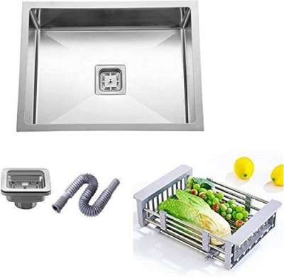 Happy Homes 304 SS Modular Kitchen Sink (22X18X10 Inch) with Coupling & Metal Fruit Basket 22x18x10-304 SS Top Mount(Steel Silver)