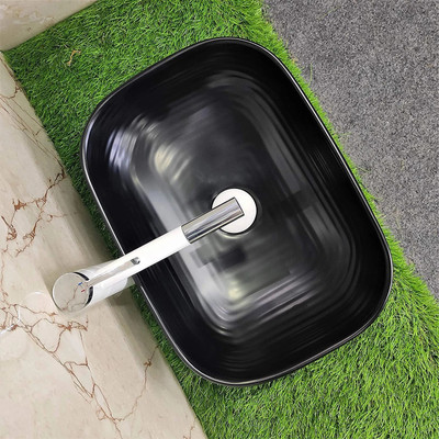 Tap & Tile 18x13x5.5 In Wash Basin Dimension Matt Finish Ractengle Design, Countertop, Tabletop Ceremic Bathroom Sink/Basin, Metallic Copper (Black) Table Top Basin(Black)