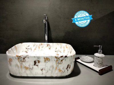 ALPHA Premium Designer Ceramic Wash Basin(01) with Waste Pipe & Coupling set (16x12x6)(0001) Table Top Basin(White)