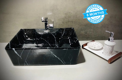 ALPHA Table Top Premium Designer Ceramic Wash Basin with waste pipe & Coupling (16*12*5)(Tap)(M25) Table Top Basin(Black)