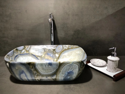 DELTA Premium Designer Marble Finish Ceramic Wash Basin(54) (18x13x5)(0054) Table Top Basin(Black)