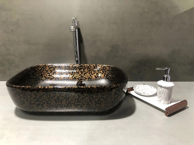 DELTA Designer Wooden Premium Satin Finish Ceramic Wash Basin (18*13*5)(M57) Table Top Basin(Black)