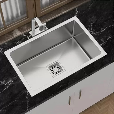 GLOXY Stainless Steel 304, Handmade Single Bowl Kitchen Sink With Basket SS 304 GRADE 24"x18"x10" SINGLE BOWL HANDMADE Kitchen Sink, Satin Finish Vessel Sink(Silver)