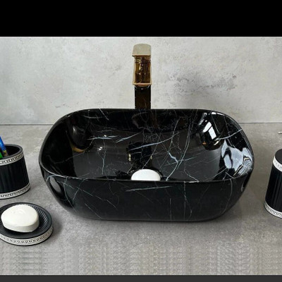 Krunit Decorative Tabletop Sink for Bathroom, Living room, Hotel, Restorant Used KM-BASIN-31 Table Top Basin(Black & White Raise)