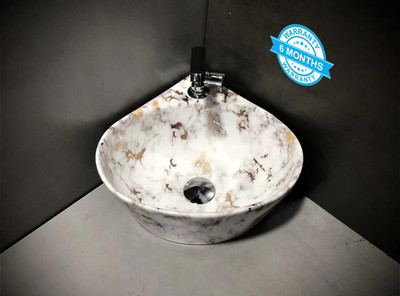 ALPHA 2 in 1 Table Top & Wall Hung Corner Premium Ceramic Wash Basin White (M01) (16*16*5)(1001) Corner Basin(White)