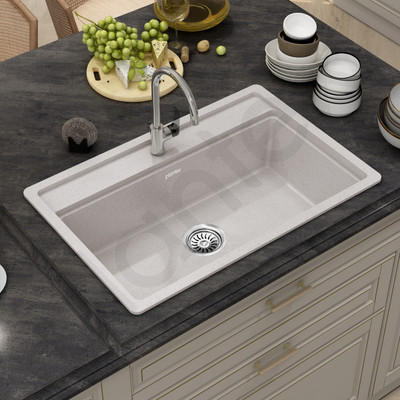 Plantex Quartz Kitchen Sink/UV Protected Kitchen Sink/Undermount Sink for Kitchen UV Protected Sink/Quartz Kitchen Sink/Single Bowl Sink with Coupling (20x30 In) Under Counter Basin(Mosaic Grey)
