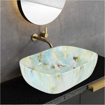 Glexero Premium Quality Designer Wash Basin Californian Yellow Marble Table Top Basin(Multicolor)