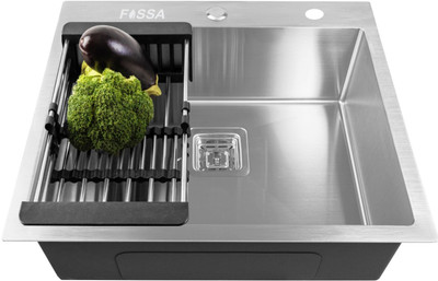 Fossa 24x18x10 Inch/Handmade Kitchen Sink/Single Bowl/With Tap Hole/SS-304 Grade/ FHS-07 Vessel Sink(Silver TAP HOLE)