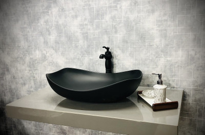 FROZO Premium Designer Ceramic Black Wash Basin with Waste Pipe & Coupling set Made by Japan technology (24*15*5)(Black matt) Table Top Basin(Black)