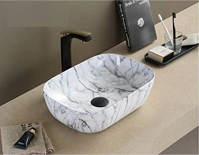 MOONLAKE Glossy Finish Designer Tabletop Wash Basin For Bathroom (18 x 13 x 5.5 Inch) MS-140 Table Top Basin(WHITE)