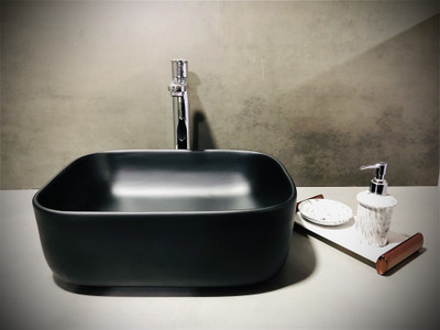 DELTA Premium Designer Ceramic Wash Basin(Black Matt) with Waste Pipe & Coupling set (16x12x6)(Matt Black) Table Top Basin(White)