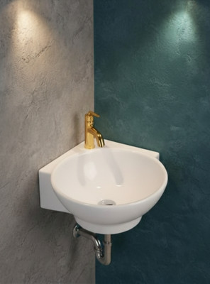 Bhagwati Enterprise Ceramic Corner Wash Basin/Kitchen/Wall Hung Wash Basin- Corner basin (White) 35*35*13 cm Corner Basin(White)