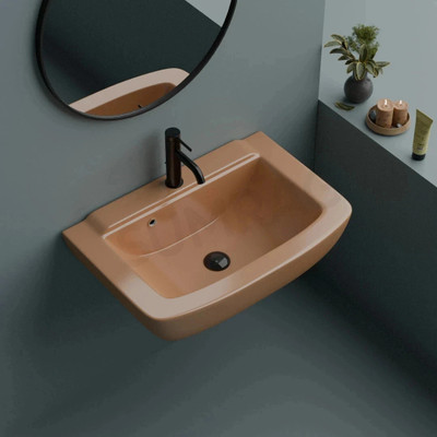 Sumra G Washbasin for Bathroom Rectangular Wall Mounted Wash Basin Wall Hung Basin(Pink)
