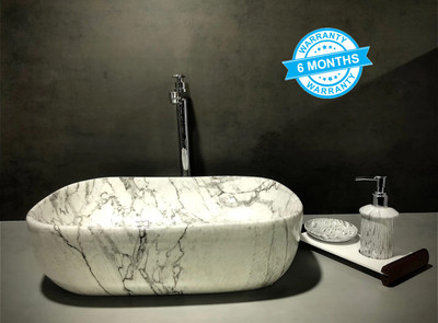 ALPHA Premium Marble Designer Ceramic Wash Basin with Waste Pipe & Coupling set (18x13x5) Table Top Basin(White)