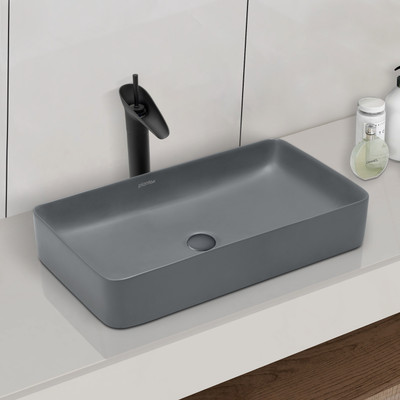 Plantex Premium Basin for Bathroom/Ceramic Table Top Wash Basin/Over Counter Washbasin for Home Counter Top(Matt Grey)