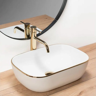 Glexero Premium Quality Golden Edge Imported Countertop Washbasin Table Top Basin(Multicolour)