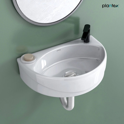 Plantex Ceramic Wallhung Basin for Bathroom/Tabletop Washbasin/Counter Top Basin Premium Ceramic Basin/Wall Hung Wash Basin For Bathroom/Sink For Handwash Wall Hung Basin(White)