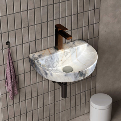 ALMIGHTY ART Premium Ceramic Wall Mounted Wash Basin for Bathroom | Modern Designer Sink (18 x 13 x 5.5 Inch) Wall Hung Basin(Designer Blue)