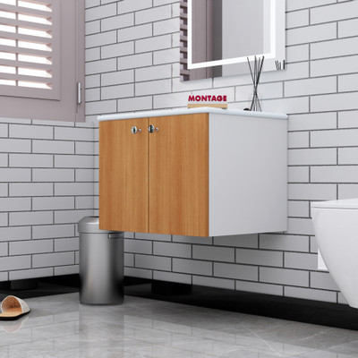 MONTAGE Wash Basin Vanity High Quality HDHMR Engineered Wood Wall Mounted Cabinet Wooden Cabinet Table Top Basin(White)