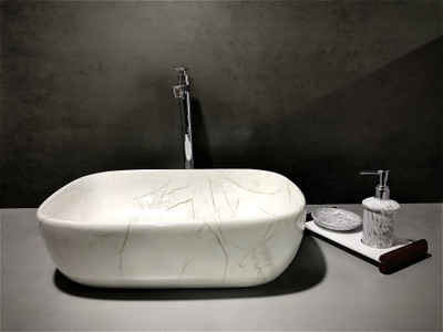 ALPHA Premium Designer Ceramic Wash Basin(M02) with Waste Pipe & Coupling set (18x13x5) Table Top Basin(White)