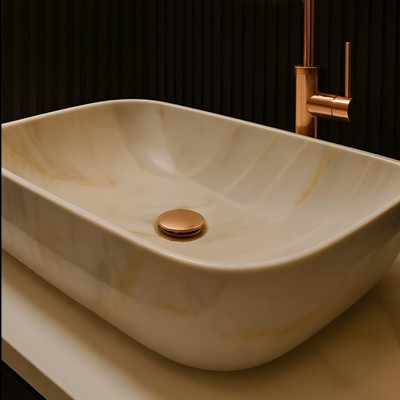 JABON BAGNO Premium Designer Ceramic Wash Basin Glossy Rectangle Countertop Vessel Sink (18x13 in) Table Top Basin(Marble Finish)