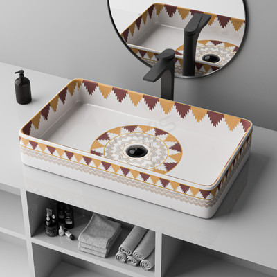 Flipkart SmartBuy Ultra Premium Ceramic Counter top basin tabal top basin (24x14x5 inch) 4455 f Table Top Basin(multicolor)