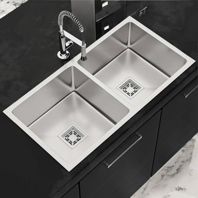 chirag 37x18x10 Kitchen Sink 37 Inches Double Bowl Handmade SS304 Stainless Steel Sink CKS3718M | Extra Heavy | Nano Coating | Premium Finish | Double Bowl Vessel Sink(Silver)