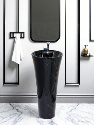 clayplus EXCLUSIVE TM SERIES'S PREMIUM PEDESTAL WASH BASIN Pedestal Basin(GLOSSY BLACK)