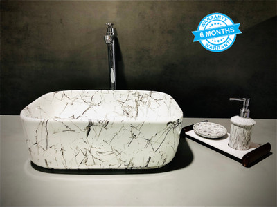 ALPHA Table Top Premium Designer Ceramic Wash Basin with waste coupling & waste pipe (06)(16*12*6) Table Top Basin(White)