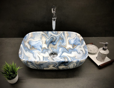 ALPHA Table Top Premium Designer Ceramic Wash Basin with waste pipe & Coupling (18*13*5)(M80) Table Top Basin(White)