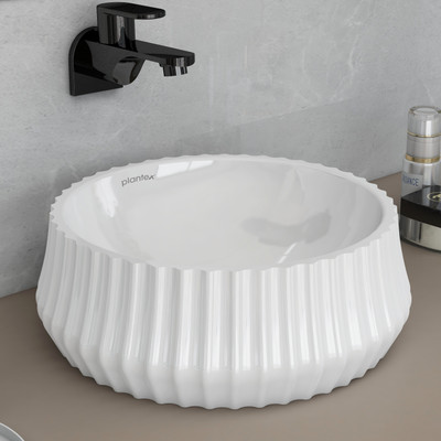 Impulse by Plantex Platinium Ceramic Tabletop Round Wash Basin/Countertop Sink (14 x 14 x 5.5 Inch) Table Top Basin(White)