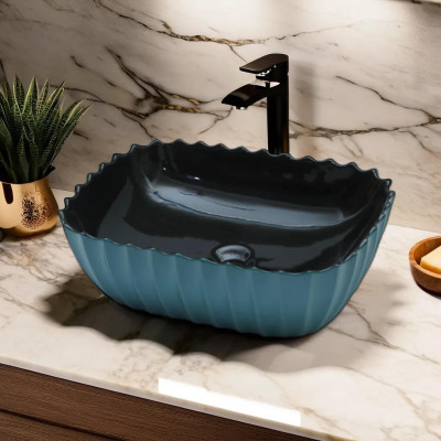 OBCO Wash Basin | Ceramic Table Top | Counter Top |18x13x6 Inches KREVY-1014 Counter Top(Blue)