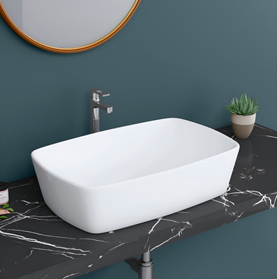 BACKBONE CERAMIC Modern Glossy White Vessel Sink – Minimalist Bowl for Easy Counter Install 7013 Table Top Basin(White)
