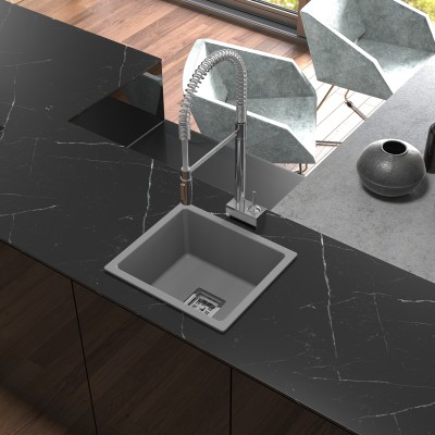 META Quartz Sink - 21 x 18 x 8.5 In, 10mm Thickness - Heavy - Duty Premium Quality 21X18GREY Top Mount(GREY)