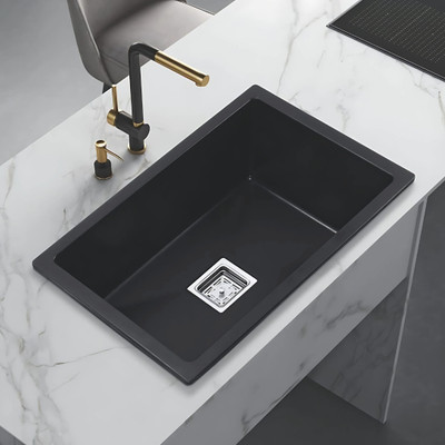 Aimniwell International Quartz sink/ Black colour/ Single bowl/ 24*18 Inches/ Scratch proof A04 Under Counter Basin(Sparkle Nero)