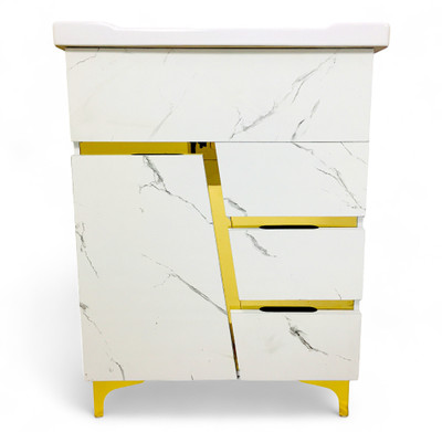 BOBBYEXPORT Z Gold Premium White freestanding Wash Basin Vanity Cabinet HDHMR Cabinet Table Top Basin(Marble look)