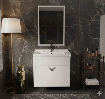 Flowenza Unbreakable Bathroom Vanity Cabinet & Washbasin Set/Washbasin with Cabinet white Wall Hung Basin(white)