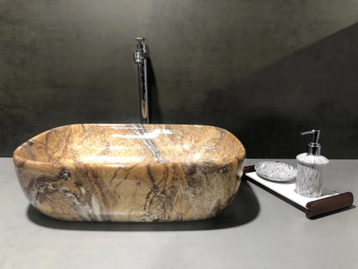 DELTA Premium Designer Marble Ivory Ceramic Wash Basin(M18) (18x13x5)(0018) Table Top Basin(White)