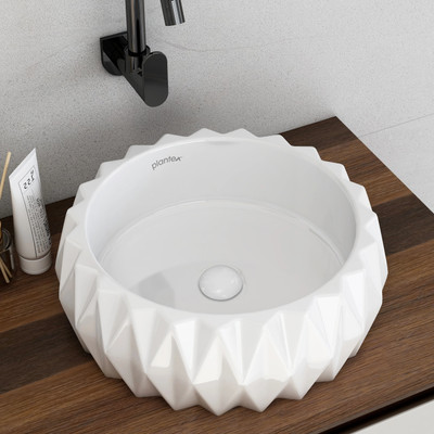 Plantex Wash Basin/Tabletop Washbasin/ Counter Top Basin for Bathroom Platinium Ceramic Tabletop Round Wash Basin/Countertop Sink (15 x 15 x 6 Inch) Table Top Basin(White Glossy)