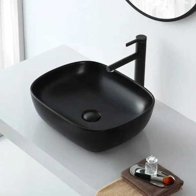 NEKSTONE Premium Designer Ceramic Wash Basin Counter top basin (18x13x5) Nek ALPHA MATT BLACK Table Top Basin(BLACK)