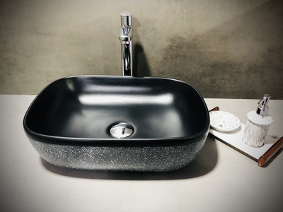 ALPHA Table Top Premium Designer Ceramic Wash Basin with waste pipe & Coupling (18x13x5)(M22-Matte) Table Top Basin(White & Black)