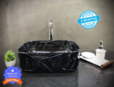 Inlet Premium Designer Ceramic Wash Basin(M25) with Waste Pipe & Coupling set (16x12x6)(M25) Table Top Basin(Black)