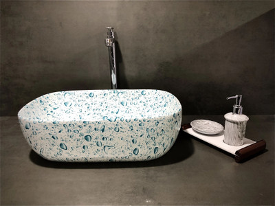 DELTA Premium Designer Ceramic Wash Basin(Water) with Waste Pipe & Coupling set (18x13x5)(Water Drops) Table Top Basin(Black)