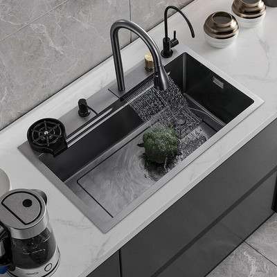 ARQUIN Integrated HONEYCOMB DESIGN 304 Grade All in One Pull-down Faucet Counter Top(CLASSY MATT BLACK)