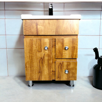 BOBBYEXPORT Gold premium 24 inch freestanding Vanity with wash basin premium gold design three draws Table Top Basin(BROWN)