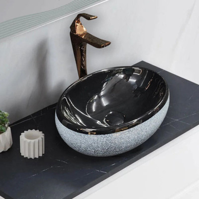 DELTA Premium Designer Ceramic Wash Basin for Home and Hotels (M.22) (16*12*5)(M22) Table Top Basin(Black)