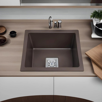 Sumra G Quartz Single Bowl Phantom Granite Sink for Kitchen And Pvc Waste Pipe-Flushmount/Undermount (16 x 18 x 9) Vessel Sink(Brown)