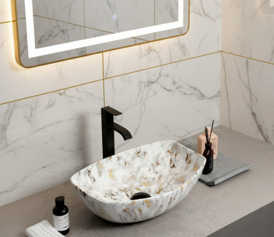 NEXIS Premium Designer Ceramic Wash Basin(18x13x5 INCH ) N/108 Table Top Basin(WHITE)