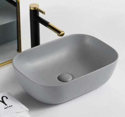 NEKSTONE (Premium Designer Ceramic Wash Basin Counter top basin matt(18x13x5 ) NeK ALPHA GREY MATT Table Top Basin(GREY)
